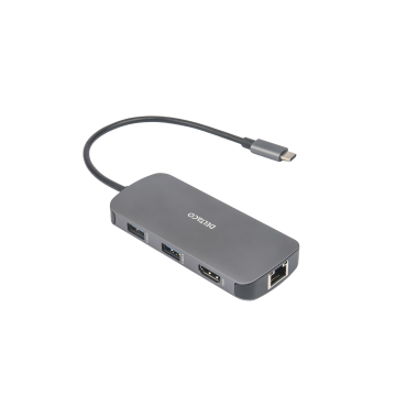 USB-C dockingstation, 3x USB-A, SD/microSD, RJ45, HDMI, sølv