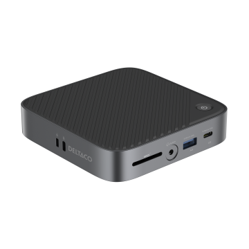USB-C-dockingstation, dobbelt skærm, 2 x HDMI, USB-C/RJ45/SD/3.5, VESA, PD 65W, sort	