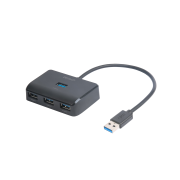 USB-A hub med 4 porte, 5 Gbit/s, ekstra strømindgang, sort
