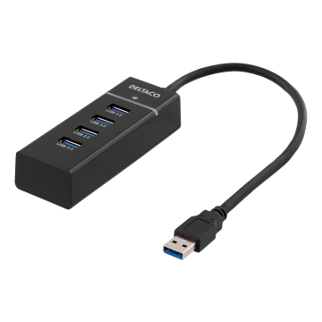 USB 3.0 hub, 4xType A hun, ABS-plast, sort