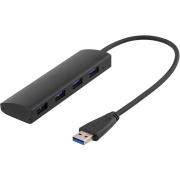 USB 3.1 Gen 1 hub, 4xType A hun, aluminium, 0,3m, sort
