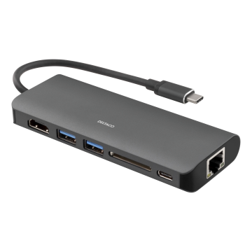 USB-C Docking Station med HDMI, RJ45, 2xUSB Type A, USB-C port til opladning, sort