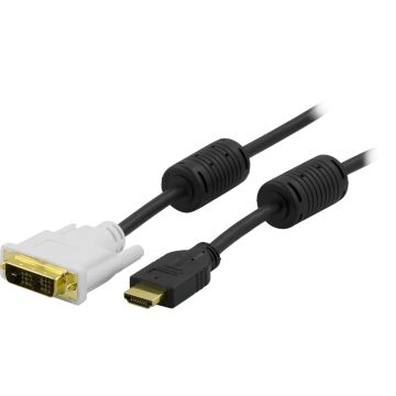 HDMI til DVI kabel, 19-pin-DVI- D Single Link, 3m, sort/hvid