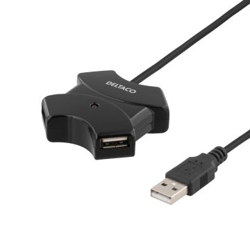 USB 2.0 hub, 4xType A hun, 0,4m kabel, sort
